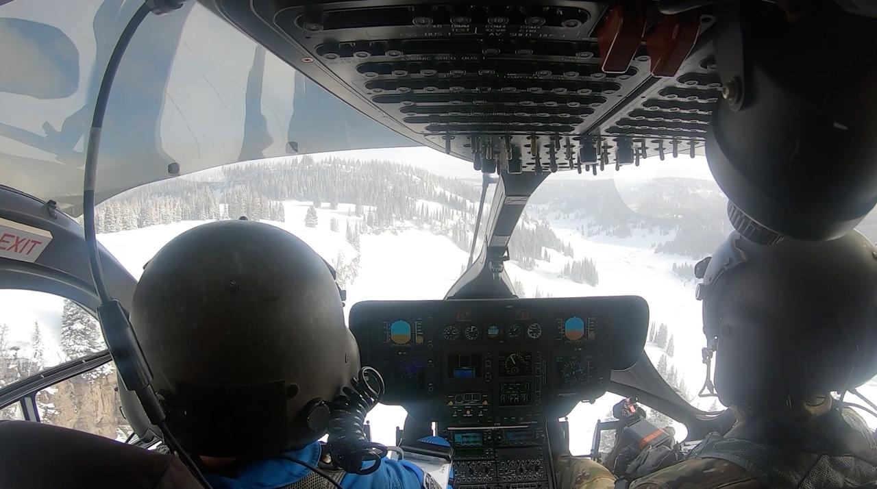 These photos and videos show NASA astronauts Bob Hines and Raja Chari practicing landing procedures in the Rocky Mounts of Colorado in April 2025. The astronauts were participating in a NASA-specific course at the HAATS (High-Altitude Army National Guard Aviation Training Site) in Gypsum, Colorado. NASA and the Colorado Army National Guard are using military helicopters to develop a foundational lunar lander simulated flight training course to help astronauts practice flight and landing procedures for the Moon. For more information, contact NASA Marshall’s Office of Communications at 256-544-0034.